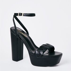 Shoe Dazzle Women’s Aviva Chunky Heeled Sandal Black Platform Shoes Size 5.5 New